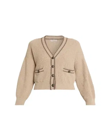 Brunello Cucinelli Paillette English Rib V-Neck Cardigan | Thumbnail 1 Brunello Cucinelli Paillette English Rib V-Neck Cardigan | Thumbnail 1