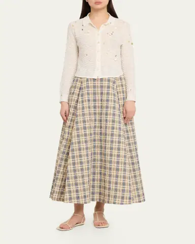 BERNADETTE Turner Embellished Check Linen Button-Down Shirt | Thumbnail 2 BERNADETTE Turner Embellished Check Linen Button-Down Shirt | Thumbnail 2