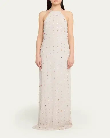 BERNADETTE Embellished Crinkled Viscose Halter Maxi Dress | Thumbnail 2 BERNADETTE Embellished Crinkled Viscose Halter Maxi Dress | Thumbnail 2