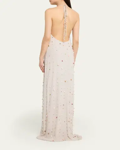 BERNADETTE Embellished Crinkled Viscose Halter Maxi Dress | Thumbnail 3 BERNADETTE Embellished Crinkled Viscose Halter Maxi Dress | Thumbnail 3