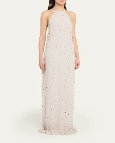 BERNADETTE Embellished Crinkled Viscose Halter Maxi Dress | Thumbnail 4 BERNADETTE Embellished Crinkled Viscose Halter Maxi Dress | Thumbnail 4