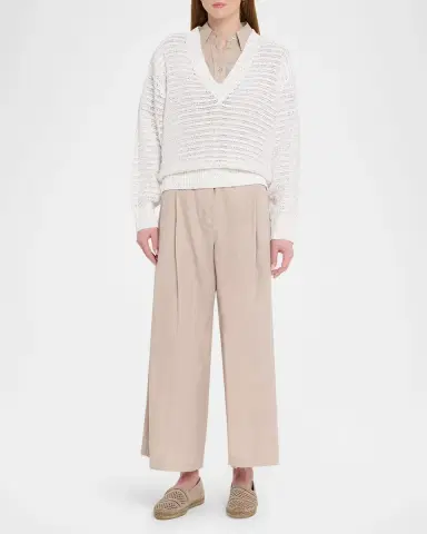 Brunello Cucinelli Linen-Blend Sequin V-Neck Sweater | Thumbnail 2 Brunello Cucinelli Linen-Blend Sequin V-Neck Sweater | Thumbnail 2