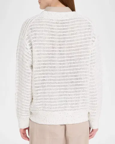 Brunello Cucinelli Linen-Blend Sequin V-Neck Sweater | Thumbnail 3 Brunello Cucinelli Linen-Blend Sequin V-Neck Sweater | Thumbnail 3