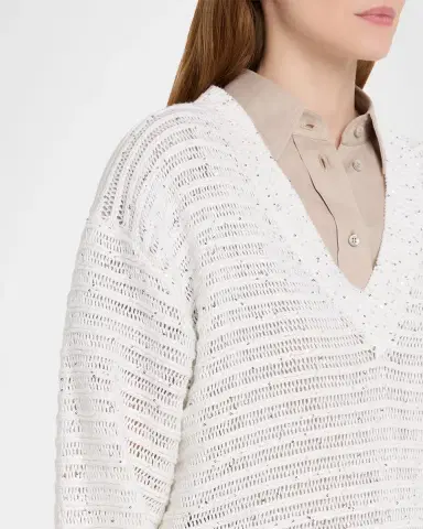 Brunello Cucinelli Linen-Blend Sequin V-Neck Sweater | Thumbnail 5 Brunello Cucinelli Linen-Blend Sequin V-Neck Sweater | Thumbnail 5