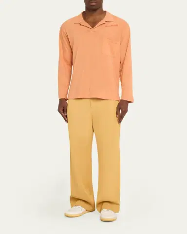 Sanderlak Men's Slub Cotton Long-Sleeve Johnny Collar Polo Shirt | Thumbnail 2 Sanderlak Men's Slub Cotton Long-Sleeve Johnny Collar Polo Shirt | Thumbnail 2