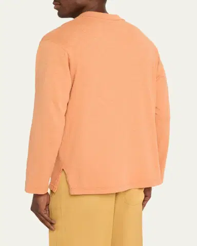 Sanderlak Men's Slub Cotton Long-Sleeve Johnny Collar Polo Shirt | Thumbnail 3 Sanderlak Men's Slub Cotton Long-Sleeve Johnny Collar Polo Shirt | Thumbnail 3