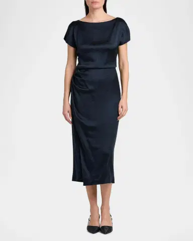Giorgio Armani Hammered Satin Cap-Sleeve Wrap Midi Dress | Thumbnail 4 Giorgio Armani Hammered Satin Cap-Sleeve Wrap Midi Dress | Thumbnail 4