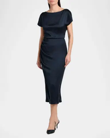 Giorgio Armani Hammered Satin Cap-Sleeve Wrap Midi Dress | Thumbnail 6 Giorgio Armani Hammered Satin Cap-Sleeve Wrap Midi Dress | Thumbnail 6