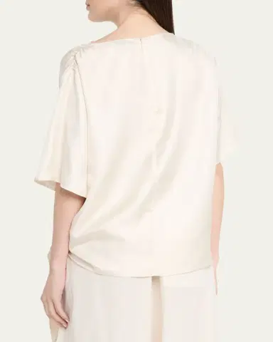 Loulou de Saison Mano Asymmetric Knotted Silk Blouse | Thumbnail 3 Loulou de Saison Mano Asymmetric Knotted Silk Blouse | Thumbnail 3