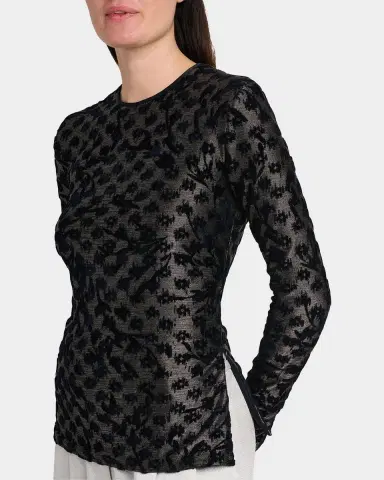 Giorgio Armani Floral Metallic Burnout Long-Sleeve Top | Thumbnail 5 Giorgio Armani Floral Metallic Burnout Long-Sleeve Top | Thumbnail 5