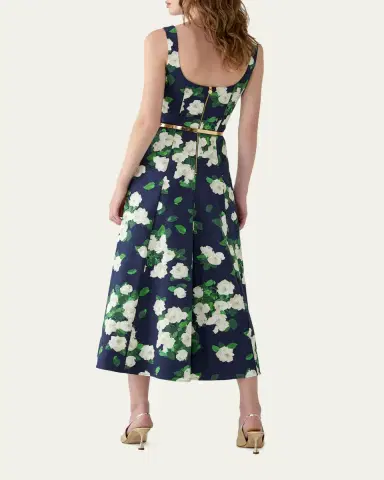 Carolina Herrera Sleeveless Square-Neck Rose-Print Paneled Midi Dress | Thumbnail 3 Carolina Herrera Sleeveless Square-Neck Rose-Print Paneled Midi Dress | Thumbnail 3