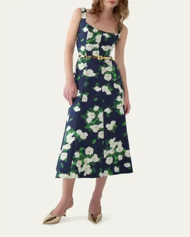 Carolina Herrera Sleeveless Square-Neck Rose-Print Paneled Midi Dress | Thumbnail 4 Carolina Herrera Sleeveless Square-Neck Rose-Print Paneled Midi Dress | Thumbnail 4