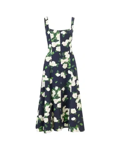 Carolina Herrera Sleeveless Square-Neck Rose-Print Paneled Midi Dress | Thumbnail 1 Carolina Herrera Sleeveless Square-Neck Rose-Print Paneled Midi Dress | Thumbnail 1
