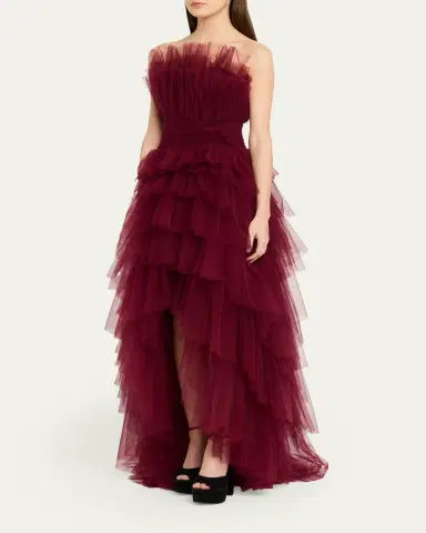 Pamella Roland Strapless Tiered Tulle High-Low Gown | Thumbnail 4 Pamella Roland Strapless Tiered Tulle High-Low Gown | Thumbnail 4