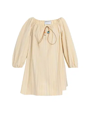 BERNADETTE Tie-Neck Striped Cotton Long-Sleeve Mini Dress | Thumbnail 1 BERNADETTE Tie-Neck Striped Cotton Long-Sleeve Mini Dress | Thumbnail 1