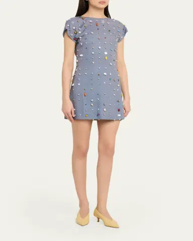 BERNADETTE Anne Embellished Linen Backless Mini Dress | Thumbnail 4 BERNADETTE Anne Embellished Linen Backless Mini Dress | Thumbnail 4