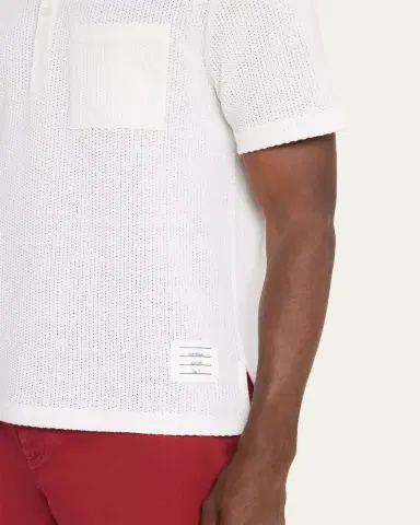 Thom Browne Men's Textured Cotton and Linen Polo Shirt | Thumbnail 5 Thom Browne Men's Textured Cotton and Linen Polo Shirt | Thumbnail 5