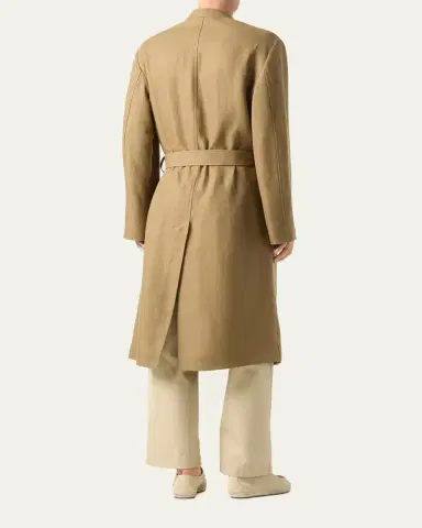 Loro Piana Men's Doran Linen Band-Collar Belted Trench Coat | Thumbnail 3 Loro Piana Men's Doran Linen Band-Collar Belted Trench Coat | Thumbnail 3