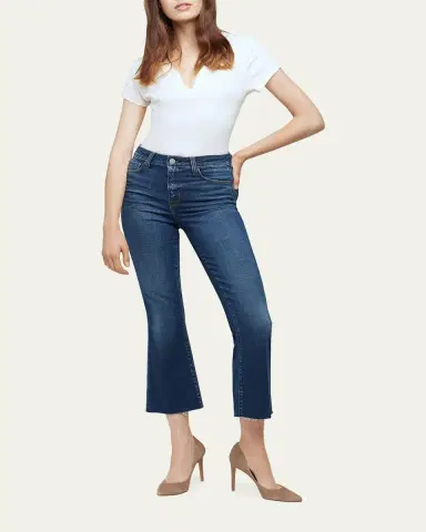 L'AGENCE Kendra High-Rise Crop Flare Jeans with Raw Hem | Thumbnail 2 L'AGENCE Kendra High-Rise Crop Flare Jeans with Raw Hem | Thumbnail 2