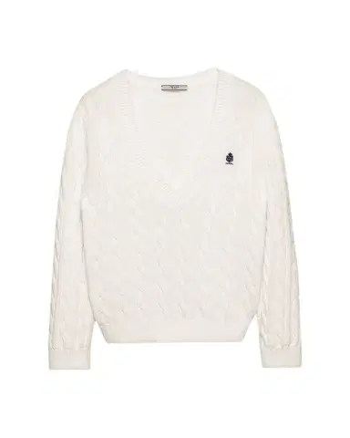 Prada Cable-Knit V-Neck Cotton Sweater | Thumbnail 1 Prada Cable-Knit V-Neck Cotton Sweater | Thumbnail 1