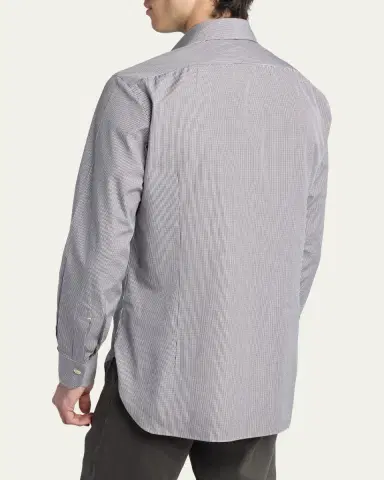 Kiton Men's Mini-Check Cotton Button-Down Shirt | Thumbnail 2 Kiton Men's Mini-Check Cotton Button-Down Shirt | Thumbnail 2