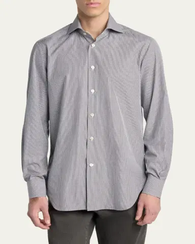 Kiton Men's Mini-Check Cotton Button-Down Shirt | Thumbnail 3 Kiton Men's Mini-Check Cotton Button-Down Shirt | Thumbnail 3