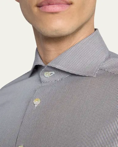 Kiton Men's Mini-Check Cotton Button-Down Shirt | Thumbnail 4 Kiton Men's Mini-Check Cotton Button-Down Shirt | Thumbnail 4
