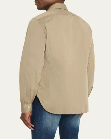 Kiton Men's Herringbone Cotton and Lyocell Sport Shirt | Thumbnail 3 Kiton Men's Herringbone Cotton and Lyocell Sport Shirt | Thumbnail 3