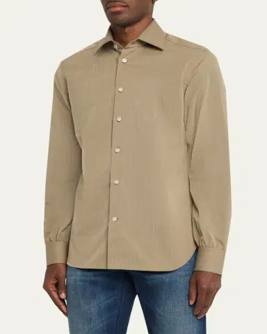 Kiton Men's Herringbone Cotton and Lyocell Sport Shirt | Thumbnail 4 Kiton Men's Herringbone Cotton and Lyocell Sport Shirt | Thumbnail 4