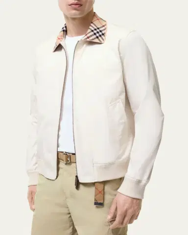 Burberry Men's Hayfield Cotton Check-Collar Bomber Jacket | Thumbnail 3 Burberry Men's Hayfield Cotton Check-Collar Bomber Jacket | Thumbnail 3