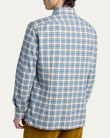 Kiton Men's Double-Pocket Cotton Plaid Button-Down Shirt | Thumbnail 3 Kiton Men's Double-Pocket Cotton Plaid Button-Down Shirt | Thumbnail 3