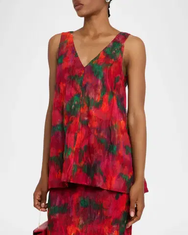 Lafayette 148 New York Sleeveless Abstract-Print Cotton Blouse | Thumbnail 3 Lafayette 148 New York Sleeveless Abstract-Print Cotton Blouse | Thumbnail 3