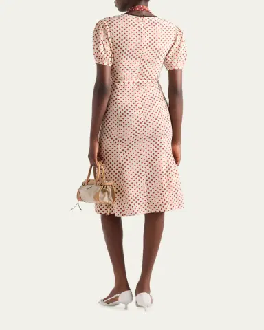 Prada Polka-Dot Silk Puff-Sleeve Midi Dress | Thumbnail 3 Prada Polka-Dot Silk Puff-Sleeve Midi Dress | Thumbnail 3