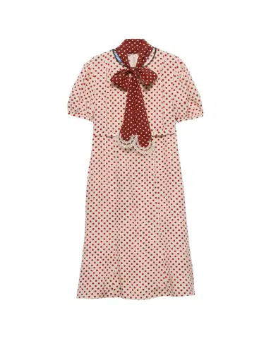 Prada Polka-Dot Silk Puff-Sleeve Midi Dress | Thumbnail 1 Prada Polka-Dot Silk Puff-Sleeve Midi Dress | Thumbnail 1