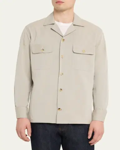 Baldassari Men's Cotton and Lyocell Two-Pocket Bowling Overshirt | Thumbnail 4 Baldassari Men's Cotton and Lyocell Two-Pocket Bowling Overshirt | Thumbnail 4