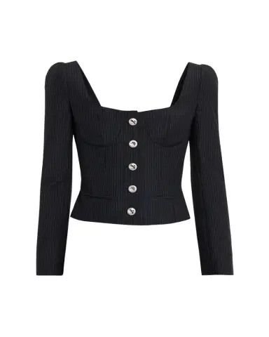 McQueen Square-Neck Pinstripe Bustier Jacket | Thumbnail 1 McQueen Square-Neck Pinstripe Bustier Jacket | Thumbnail 1