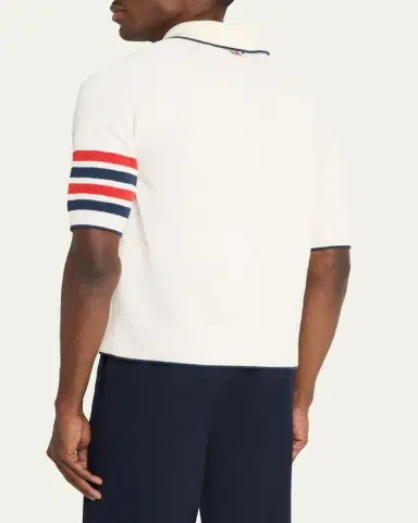 Thom Browne Men's Linen and Cotton Knit 4-Bar Sleeve Polo Shirt | Thumbnail 3 Thom Browne Men's Linen and Cotton Knit 4-Bar Sleeve Polo Shirt | Thumbnail 3