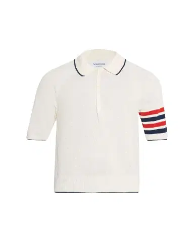 Thom Browne Men's Linen and Cotton Knit 4-Bar Sleeve Polo Shirt | Thumbnail 1 Thom Browne Men's Linen and Cotton Knit 4-Bar Sleeve Polo Shirt | Thumbnail 1