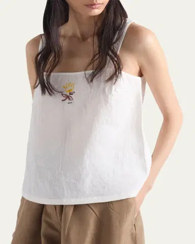 Prada Embroidered Linen Top | Thumbnail 4 Prada Embroidered Linen Top | Thumbnail 4