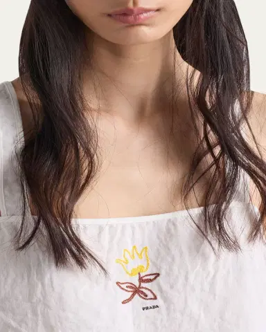 Prada Embroidered Linen Top | Thumbnail 5 Prada Embroidered Linen Top | Thumbnail 5