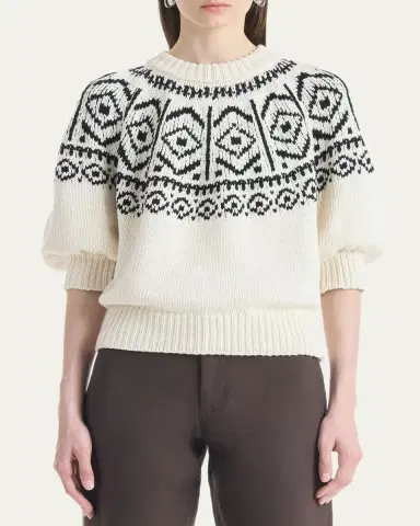 Altuzarra Howard Fair Isle Short Puff-Sleeve Sweater | Thumbnail 3 Altuzarra Howard Fair Isle Short Puff-Sleeve Sweater | Thumbnail 3