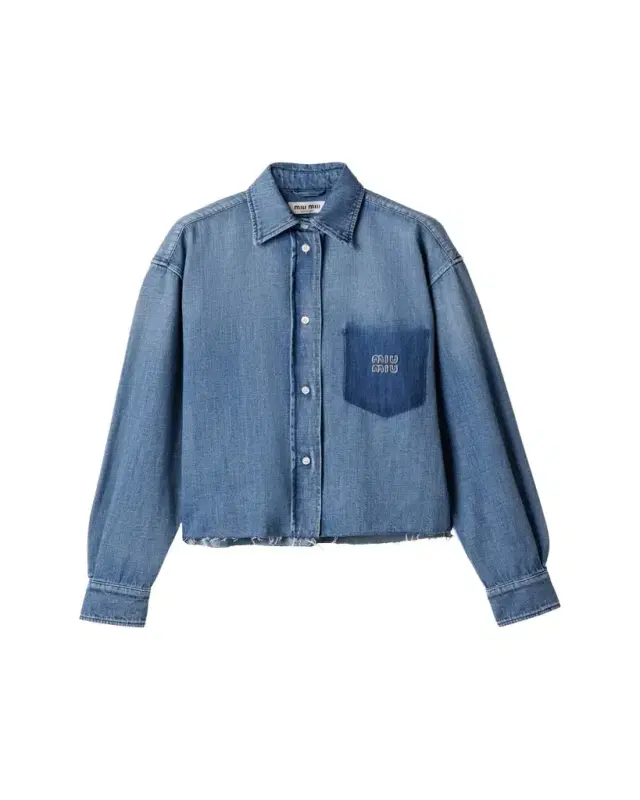 Denim Long-Sleeve Crop Button-Down Shirt Denim Long-Sleeve Crop Button-Down Shirt