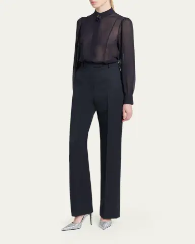 McQueen Wishbone-Button Silk Chiffon Button-Down Blouse | Thumbnail 2 McQueen Wishbone-Button Silk Chiffon Button-Down Blouse | Thumbnail 2