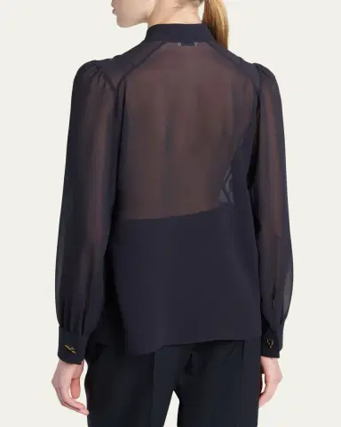 McQueen Wishbone-Button Silk Chiffon Button-Down Blouse | Thumbnail 3 McQueen Wishbone-Button Silk Chiffon Button-Down Blouse | Thumbnail 3