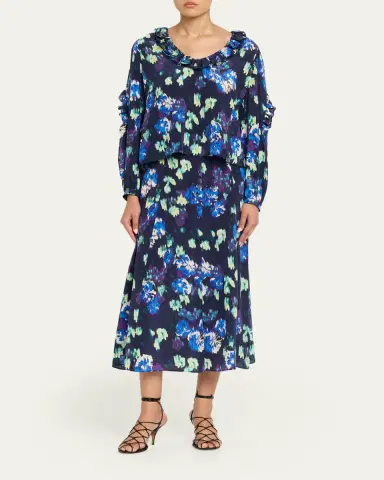 Ulla Johnson Marguerite Floral Silk Long-Sleeve Blouse | Thumbnail 2 Ulla Johnson Marguerite Floral Silk Long-Sleeve Blouse | Thumbnail 2