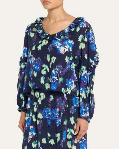 Ulla Johnson Marguerite Floral Silk Long-Sleeve Blouse | Thumbnail 4 Ulla Johnson Marguerite Floral Silk Long-Sleeve Blouse | Thumbnail 4
