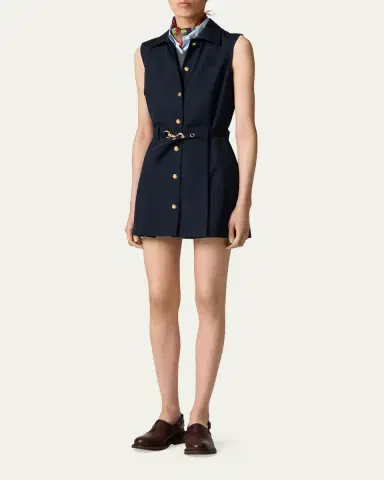 Miu Miu Sleeveless Belted Cotton Mini Shirtdress | Thumbnail 2 Miu Miu Sleeveless Belted Cotton Mini Shirtdress | Thumbnail 2
