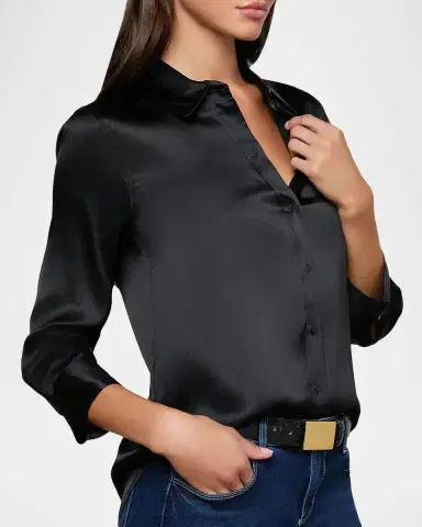 L'Agence Dani Silk Satin 3/4-Sleeve Button-Down Blouse | Thumbnail 5 L'Agence Dani Silk Satin 3/4-Sleeve Button-Down Blouse | Thumbnail 5