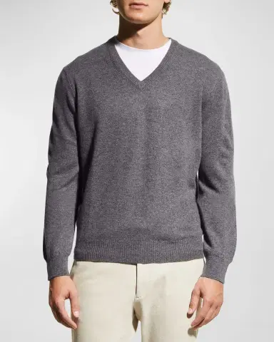 Neiman Marcus Men's Wool-Cashmere Knit V-Neck Sweater | Thumbnail 3 Neiman Marcus Men's Wool-Cashmere Knit V-Neck Sweater | Thumbnail 3