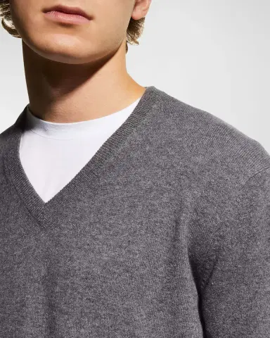 Neiman Marcus Men's Wool-Cashmere Knit V-Neck Sweater | Thumbnail 4 Neiman Marcus Men's Wool-Cashmere Knit V-Neck Sweater | Thumbnail 4